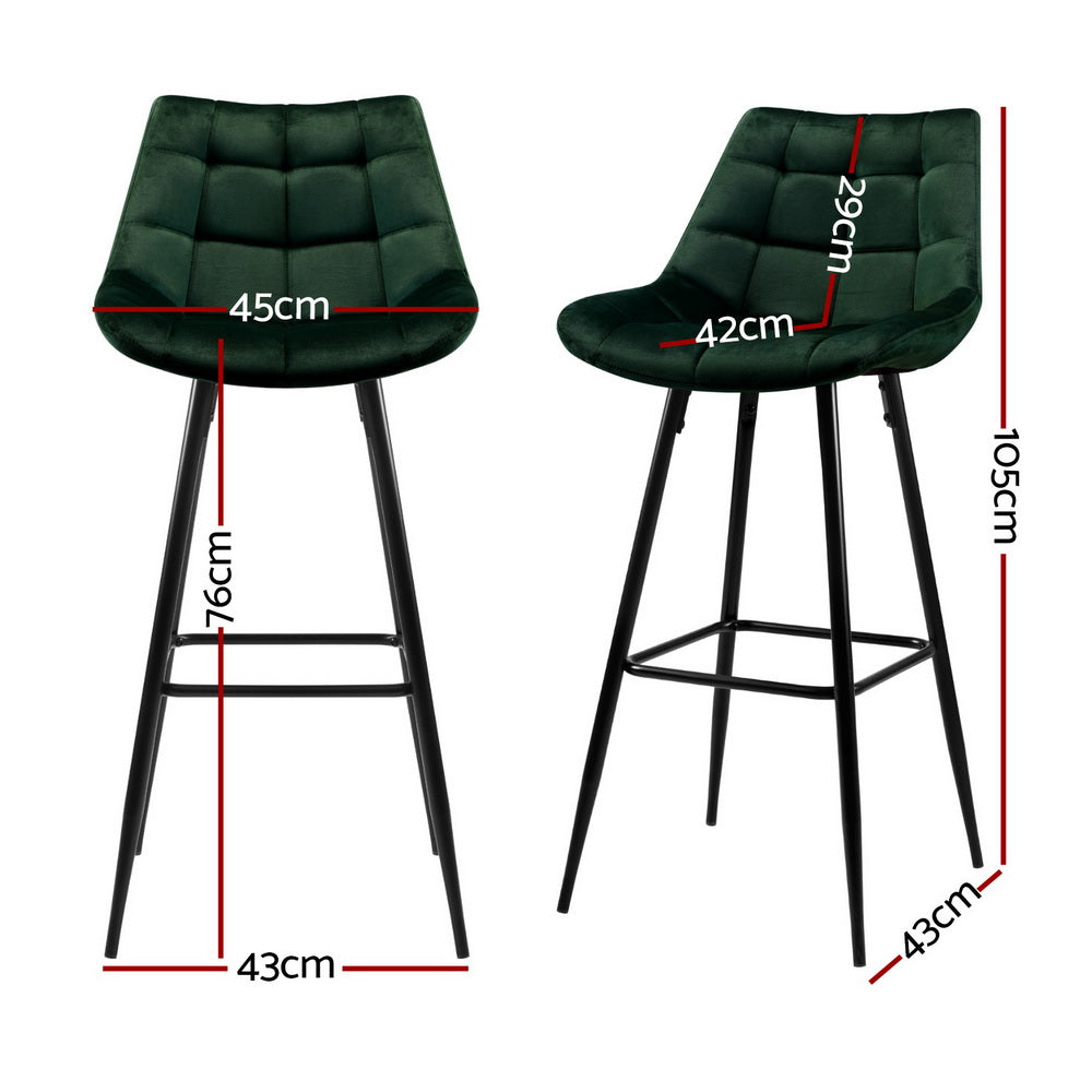 Kendall Tufted Velvet Bar Stools – Green – Set of 4