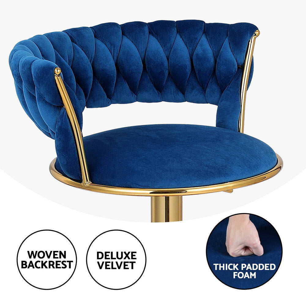 Haven Gas Lift Velvet Bar Stools – Blue – Set of 2