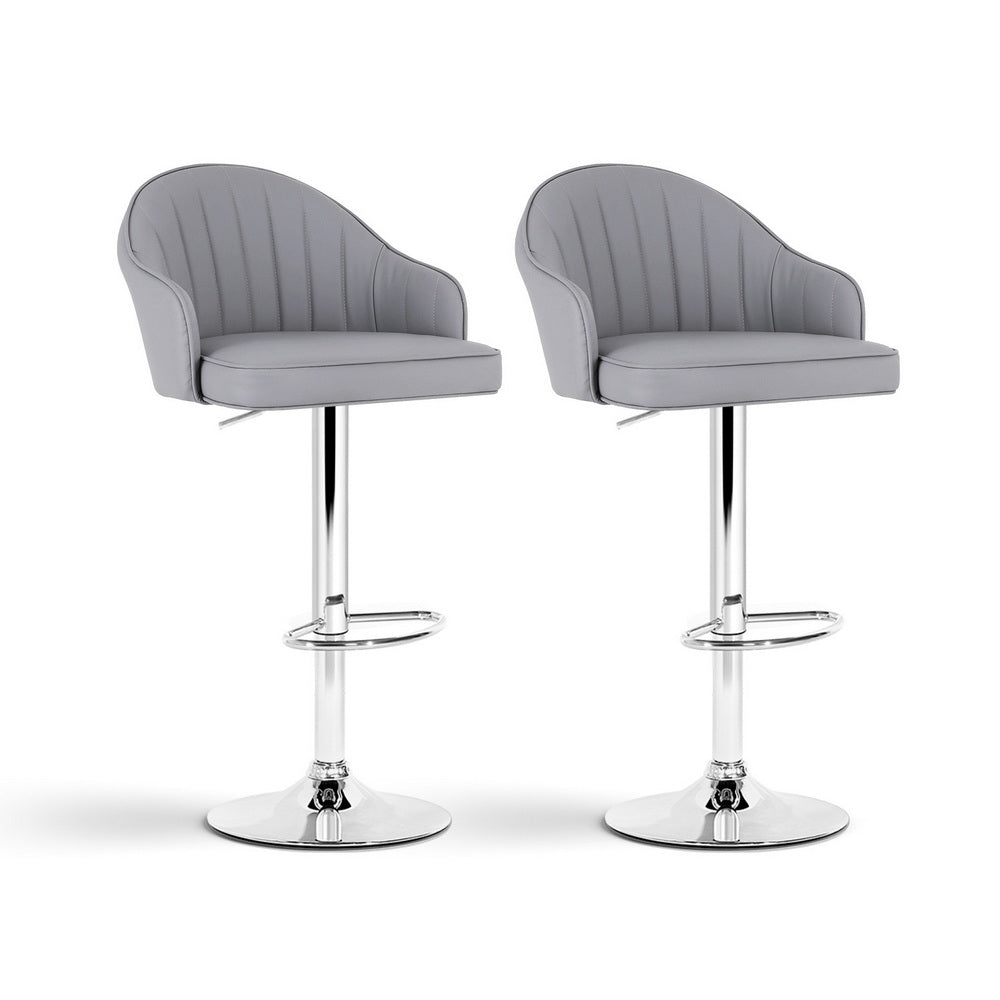 Atlas 2x Bar Stools Kitchen Swivel Gas Lift Counter Chair Shell Leather Grey
