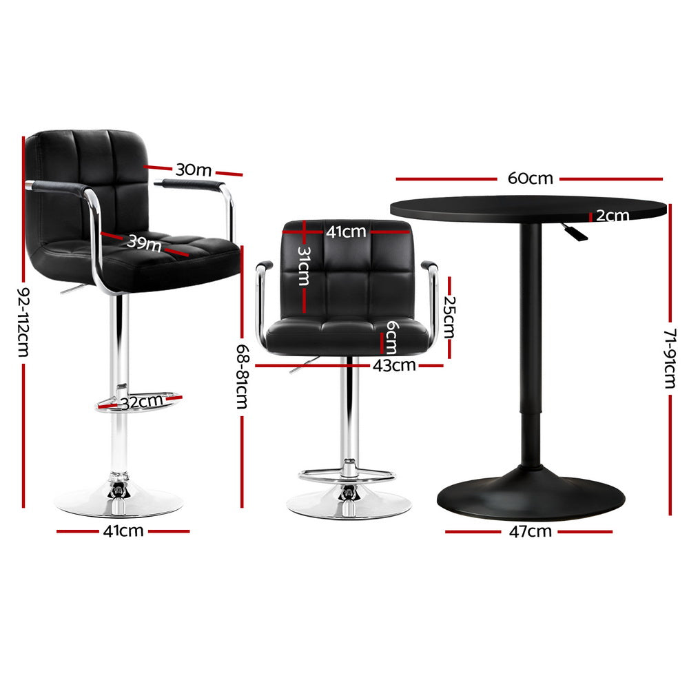 Meridian Bar Table & Stool Set – Black – Set of 3