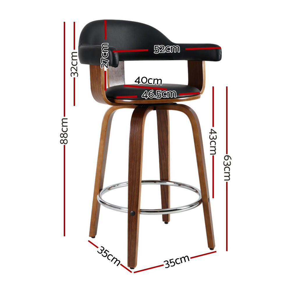 Priscus Swivel Bar Stools – Black Leather – Set of 2