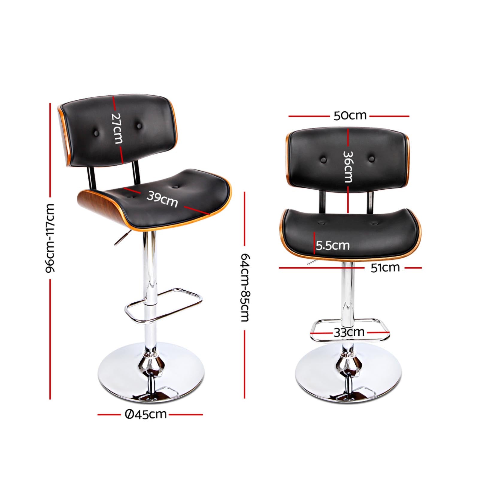 Dorian Wooden Gas Lift Bar Stool – Black