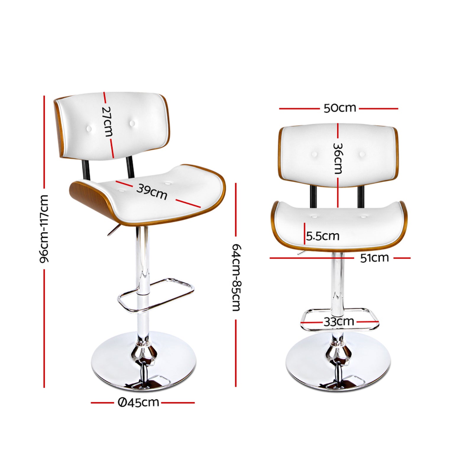 Cherry Gas Lift Bar Stool – White – Single