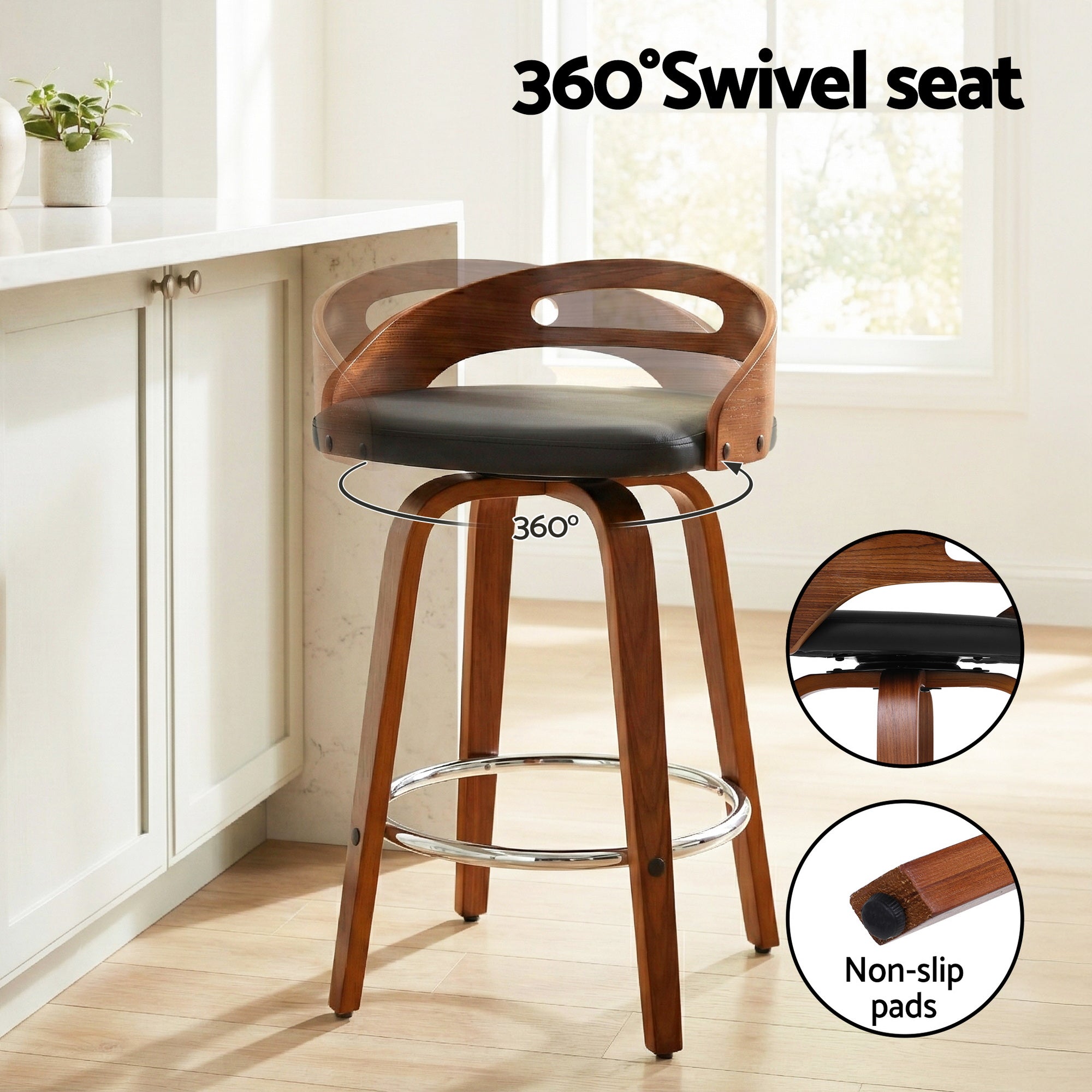 Kairos Swivel Bar Stools – Black – Set of 2