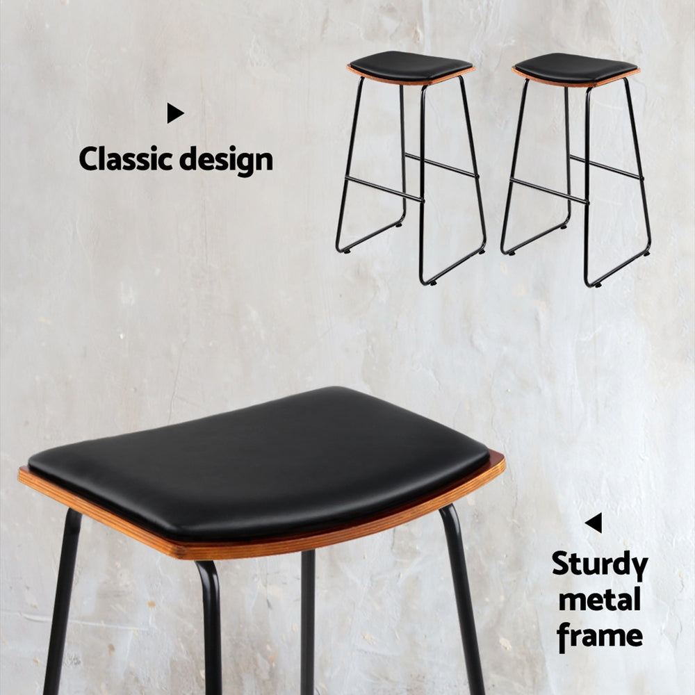 Hendrix Leather Wood Bar Stools – Black – Set of 2