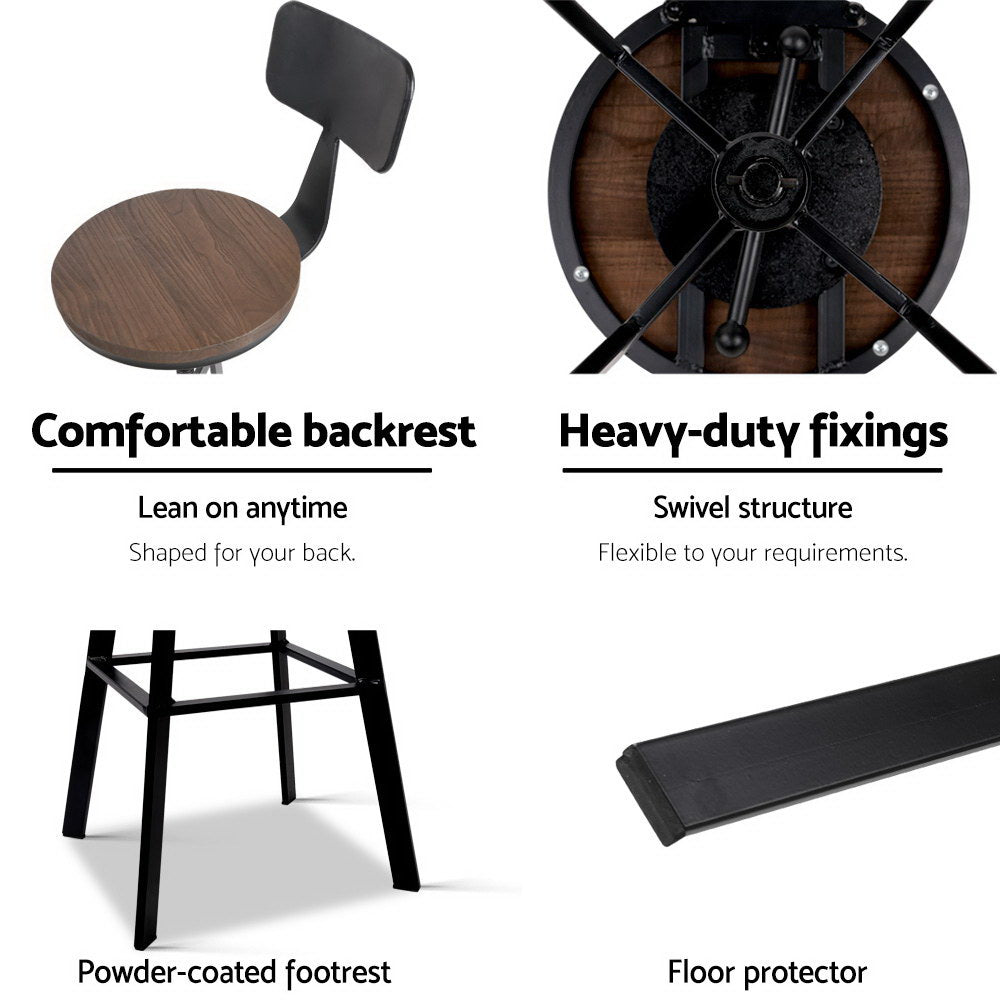Fioro Vintage Bar Stool with Backrest – Black – 79.5 cm