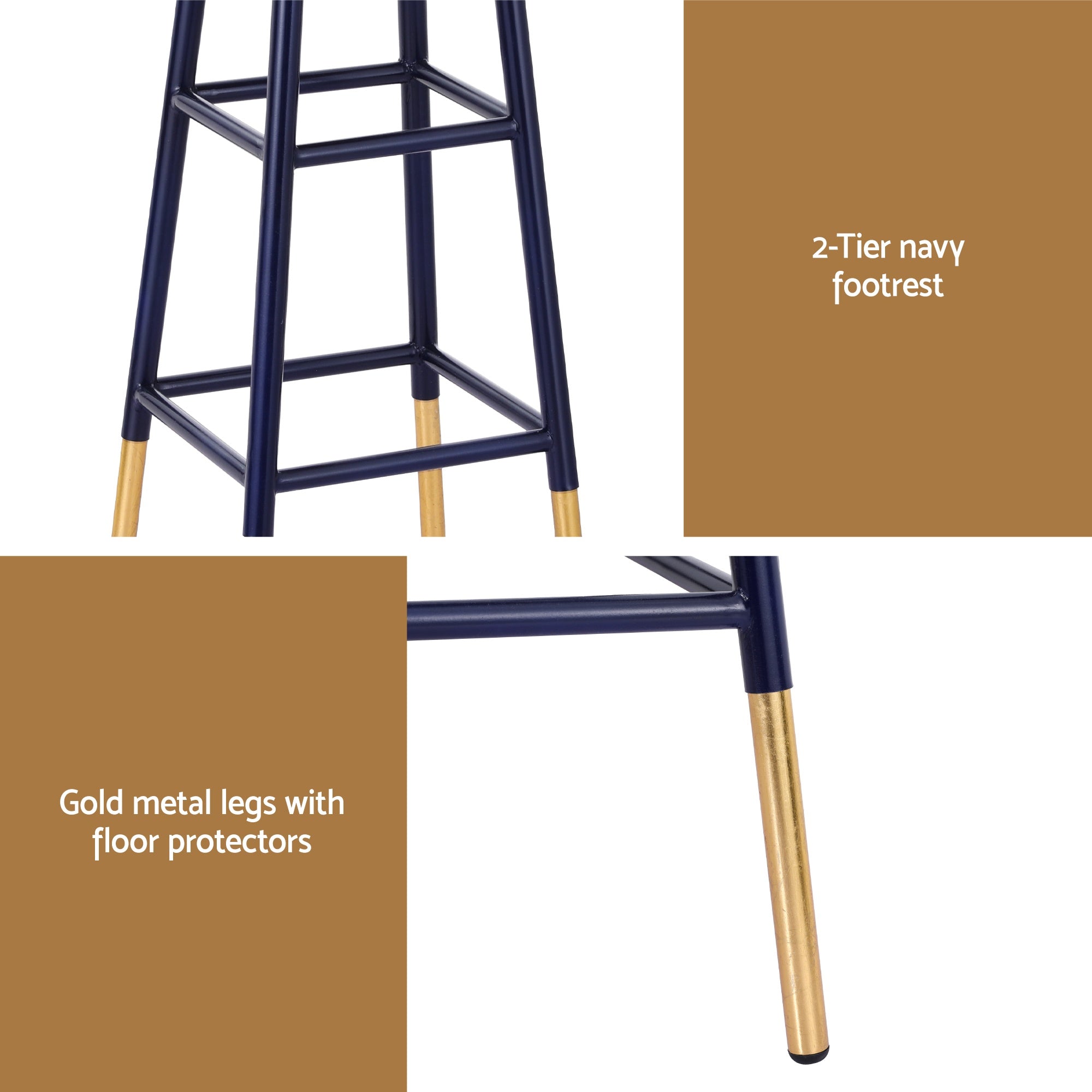 Nova Bar Stools – Navy & Gold – Set of 2