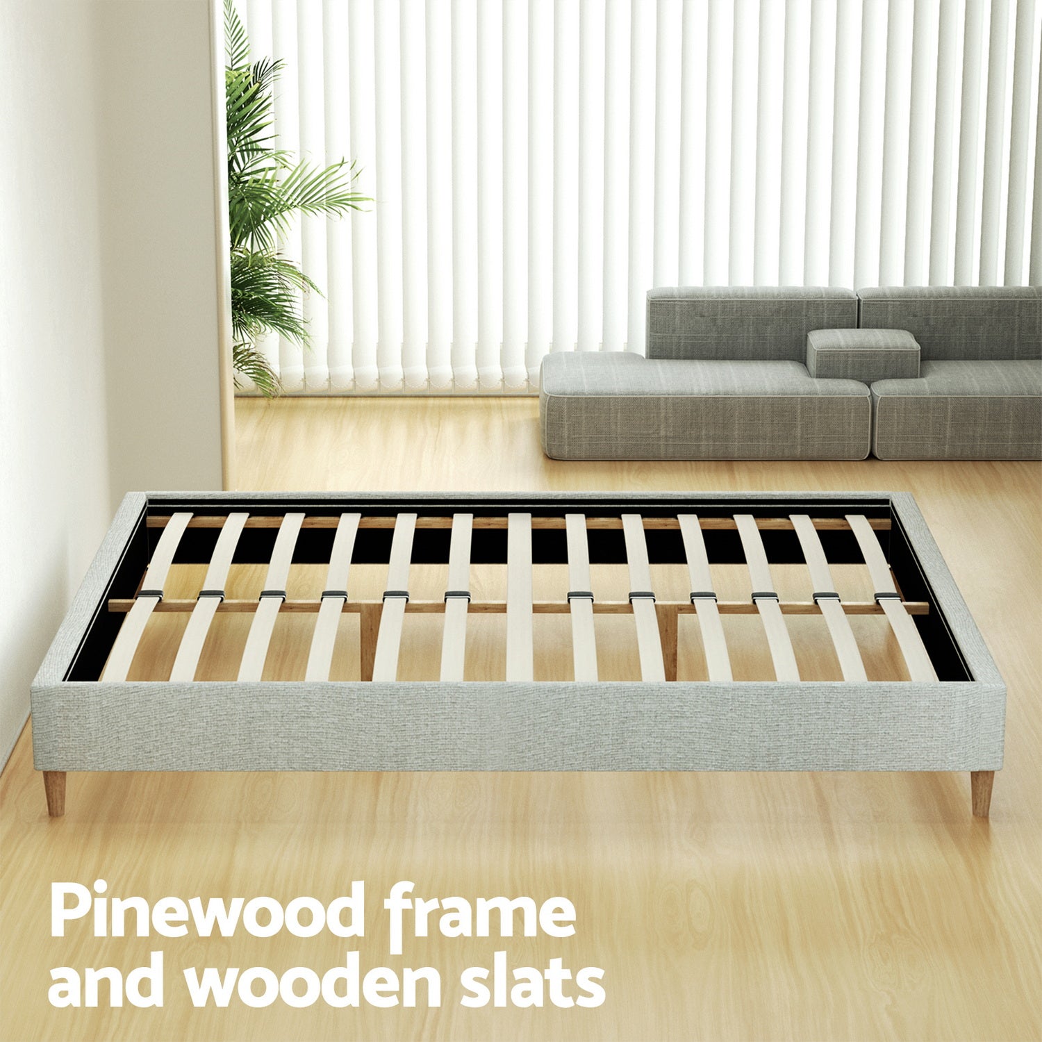 Zora Premium Fabric Bed Frame – Beige – Double