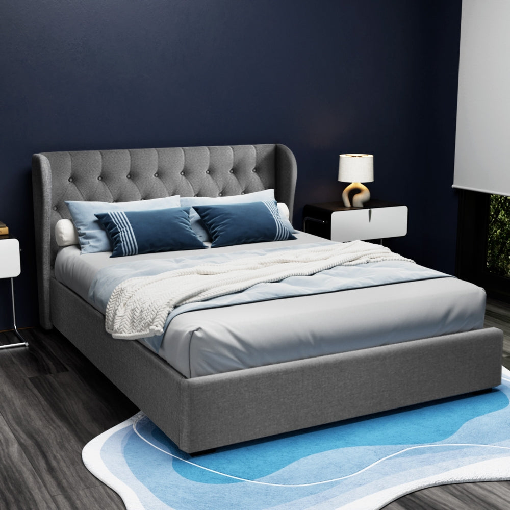 Serano Linen Gas Lift Bed Frame – Grey – Queen