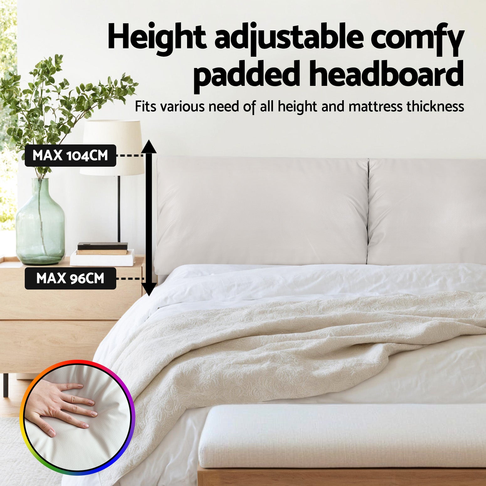 Briar Upholstered Bed Head – White – Double