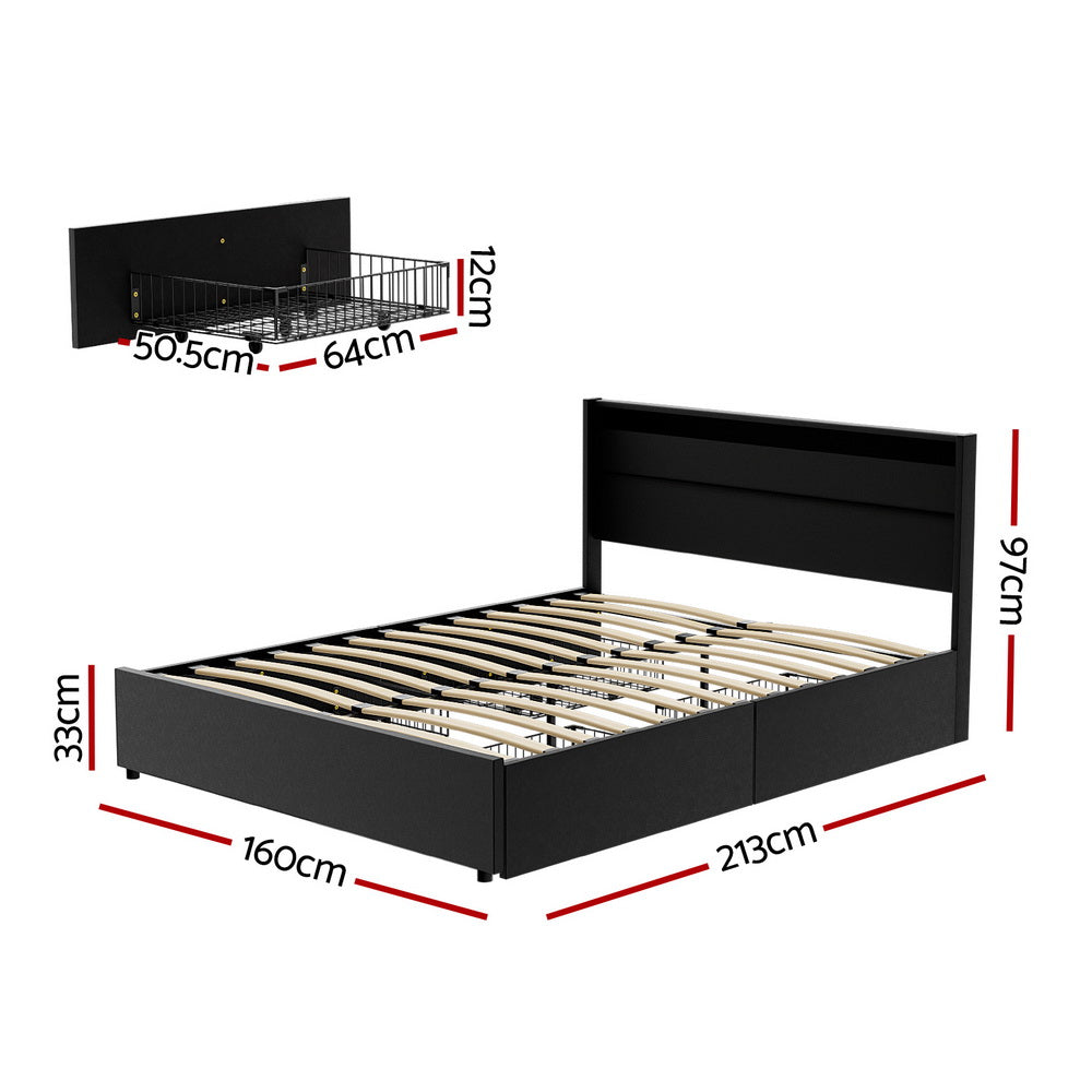 Dunn LED Storage Queen Bed Frame – Black – Queen