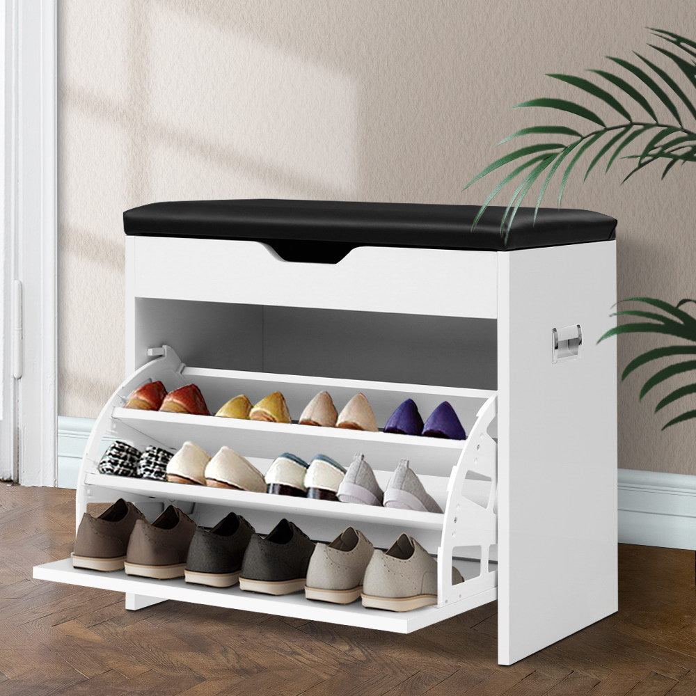 Shoe Rack Cabinet Bench 3 - tier 15 Pairs White