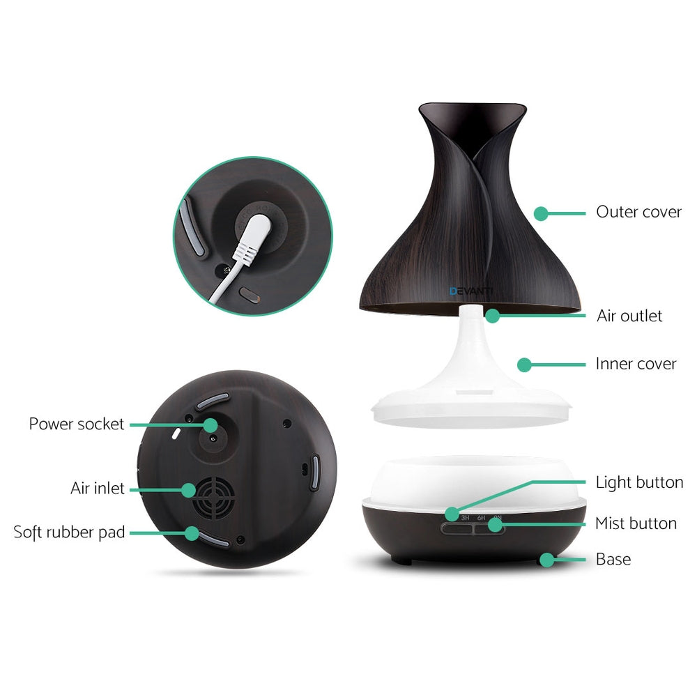 Zenith 4-in-1 Aroma Diffuser – Brown / Wood – 400ml