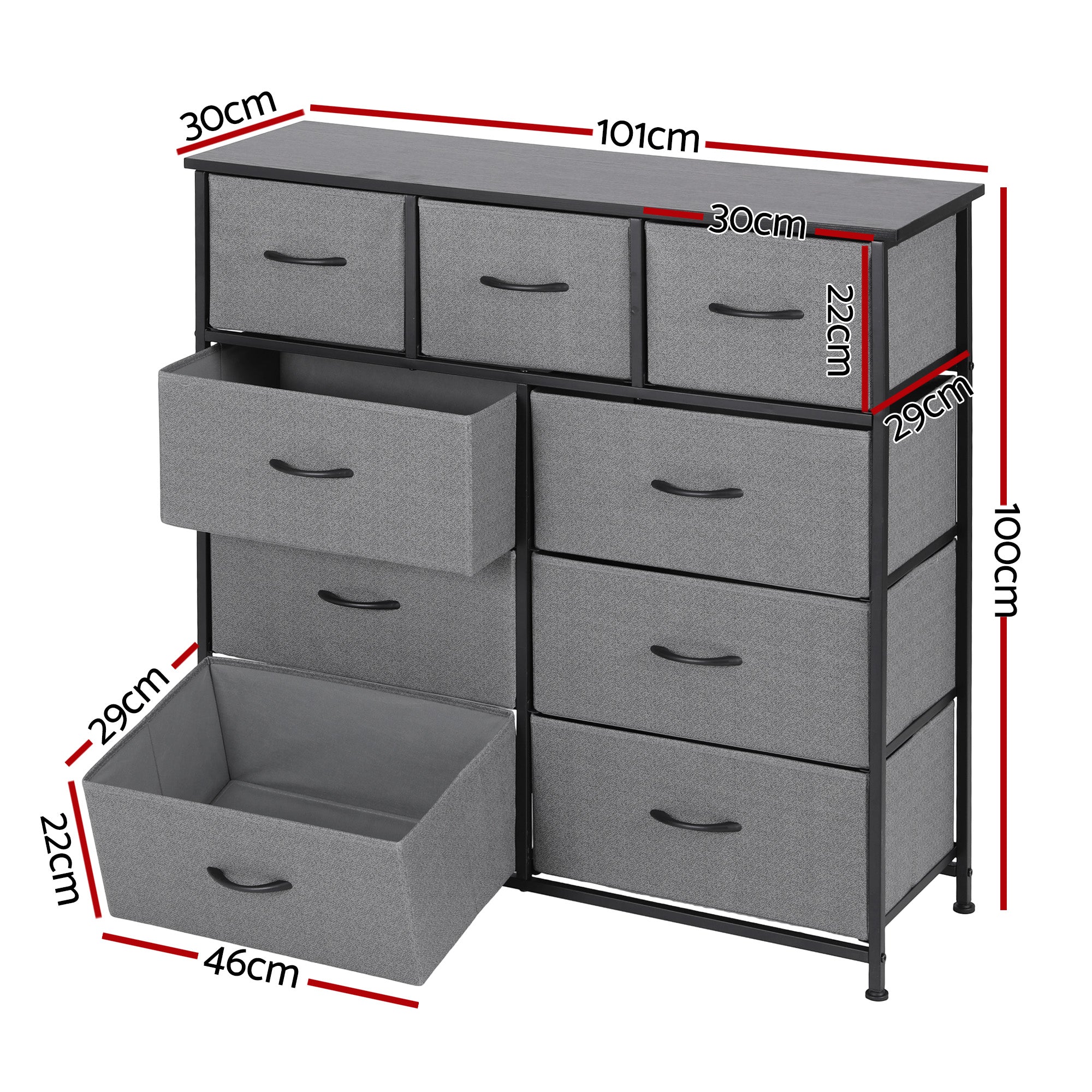 Callan 9-Drawer Storage Chest – Dark Grey