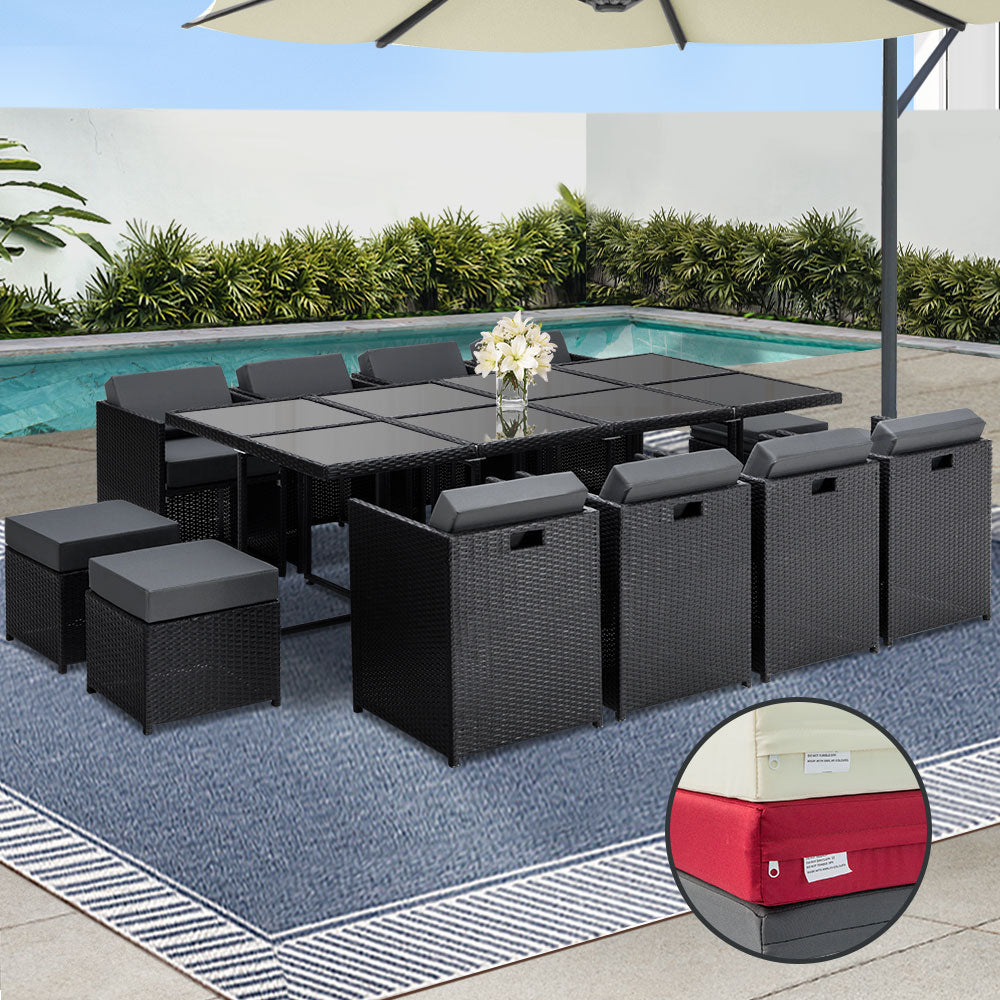 Outdoor Dining Set 13 Piece Wicker Table Chairs Setting Black