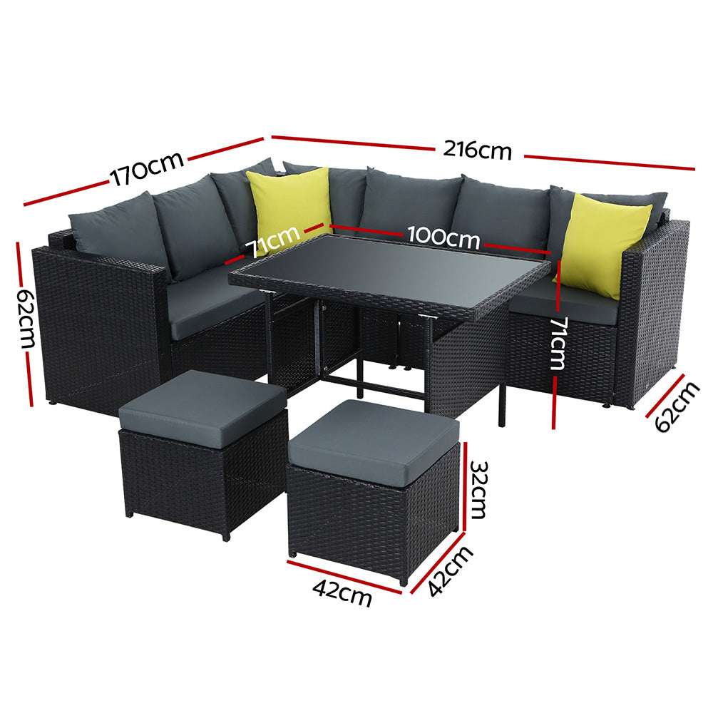 Kairo Modular Outdoor Dining Set – Black – Set of 4