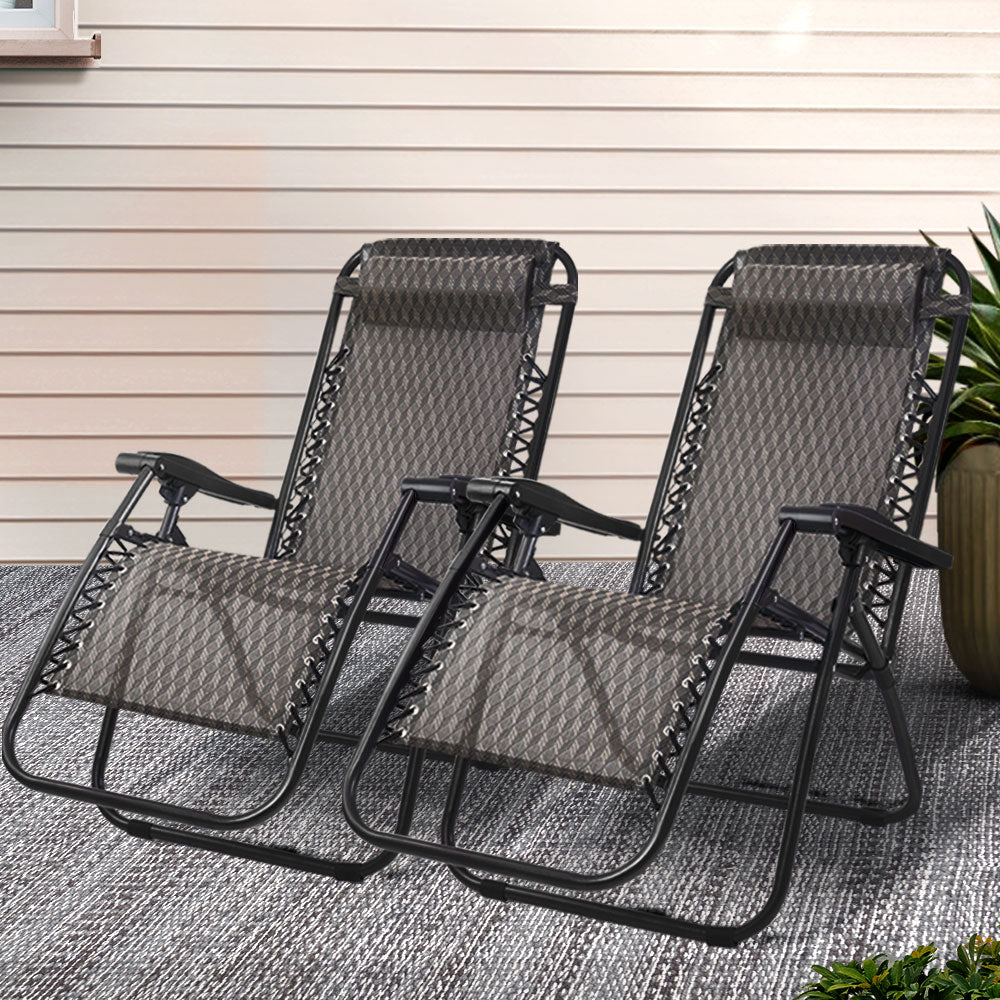 Atlas 2PC Zero Gravity Chair Folding Outdoor Recliner Adjustable Sun Lounge Camping Grey