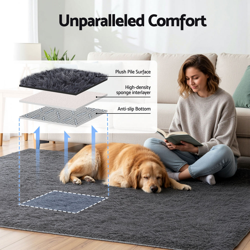 Luxe Shaggy Area Rug – Grey – 160 x 230 cm