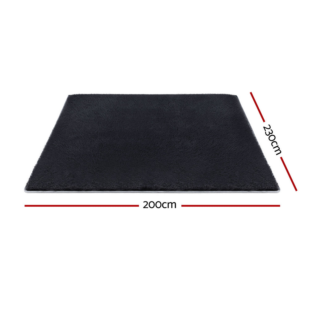 Luxe Shaggy Area Rug – Black – 200 x 230 cm