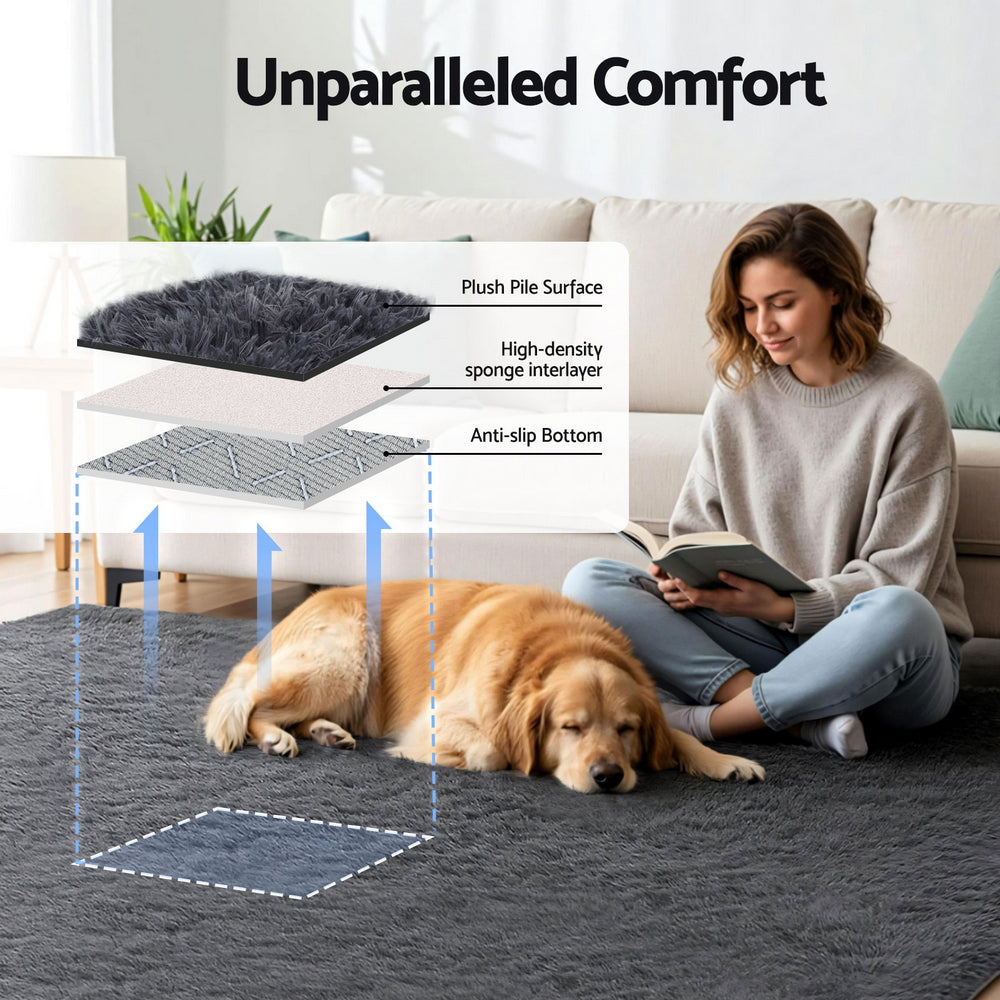 Luxe Shaggy Area Rug – Grey – 200 x 290 cm