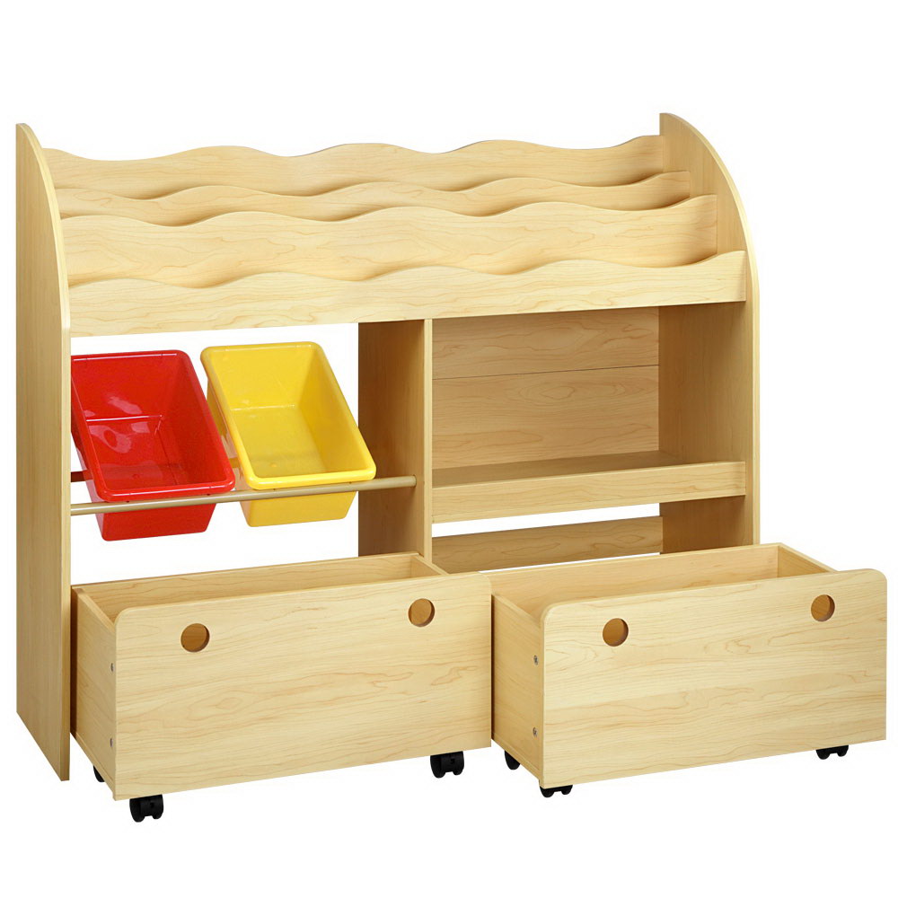Marlow Kids Storage Bookshelf with Bins – Natural – 3 Tier