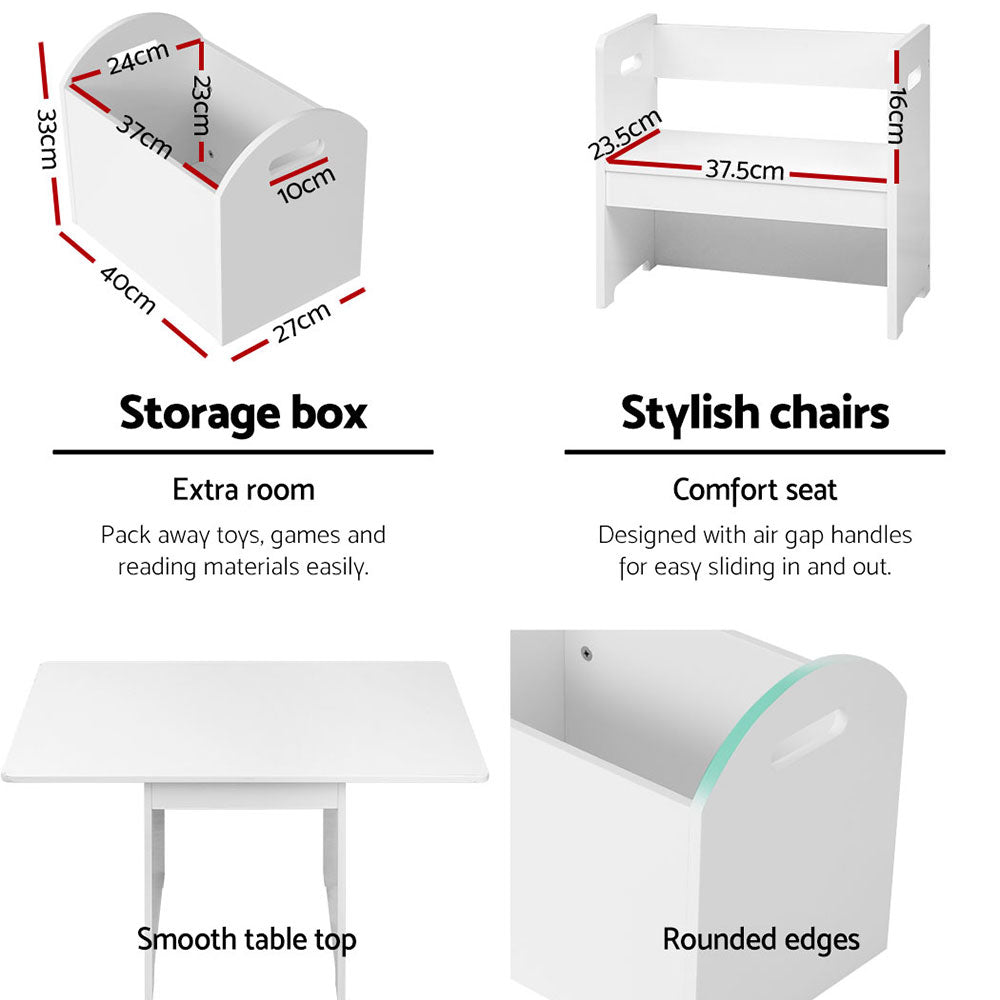 Camden Modular Kids Table and Chairs Set – White – Set of 3