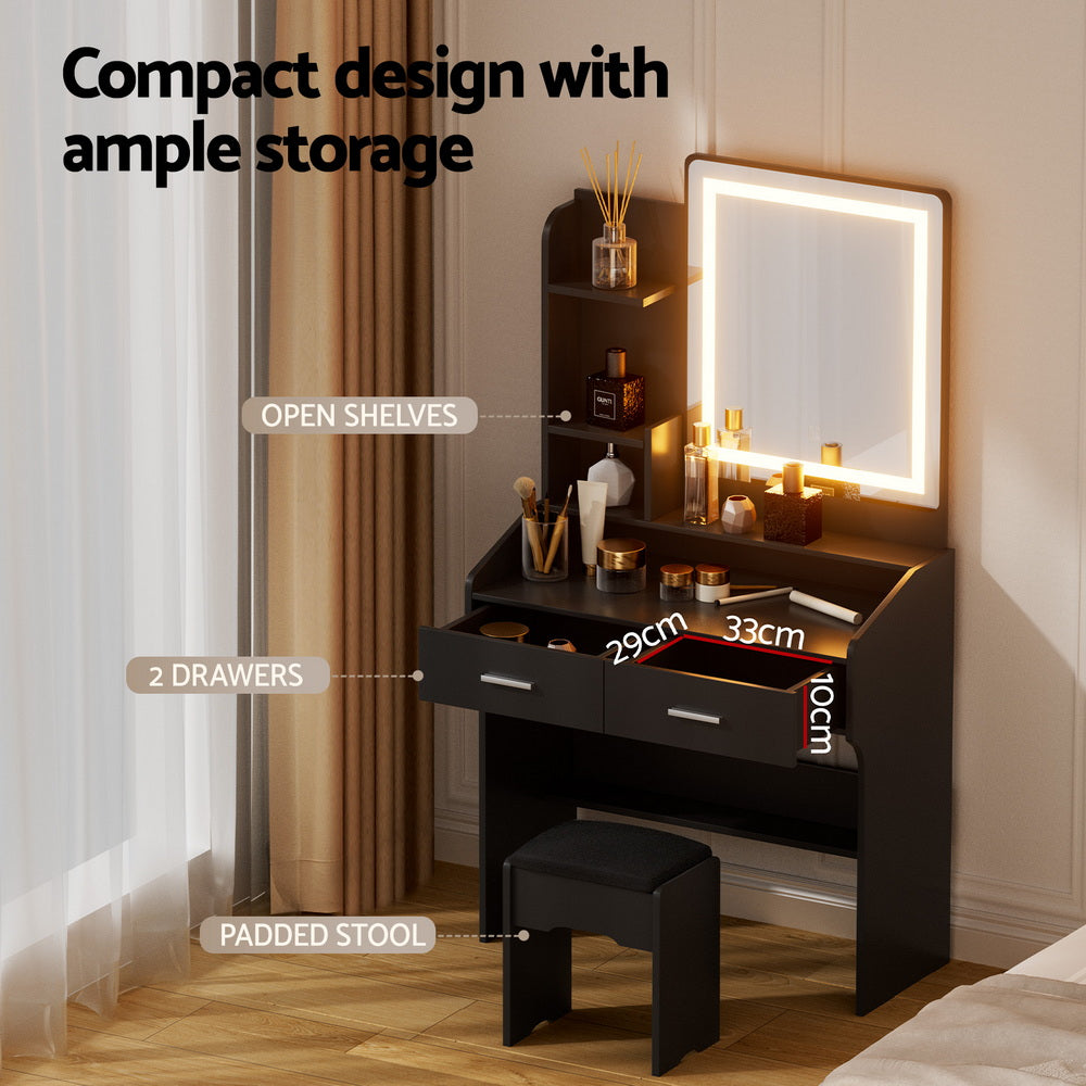 Noir LED Dressing Table Set – Black