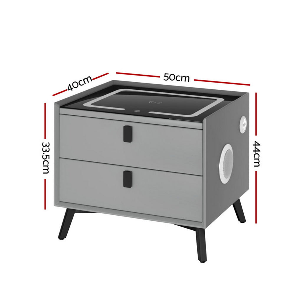 Aika Smart Bedside Table – Grey – LED & Wireless Charging