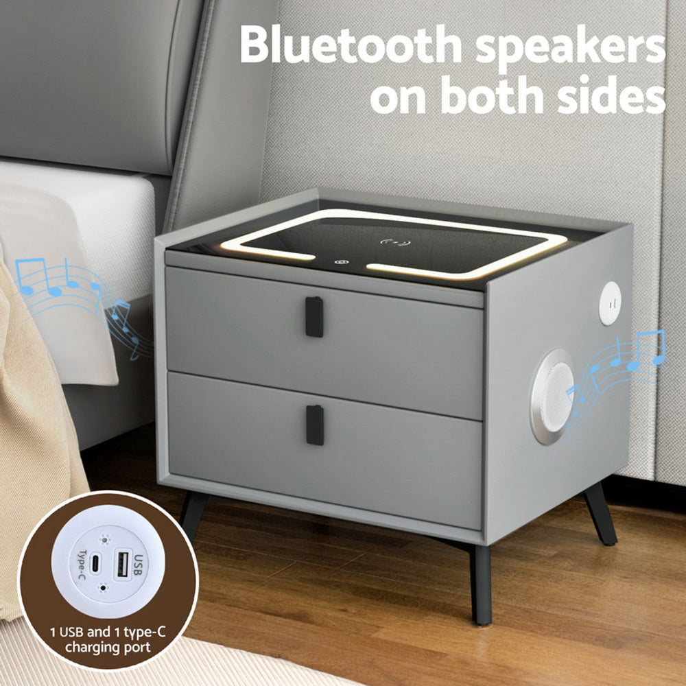 Aika Smart Bedside Table – Grey – LED & Wireless Charging