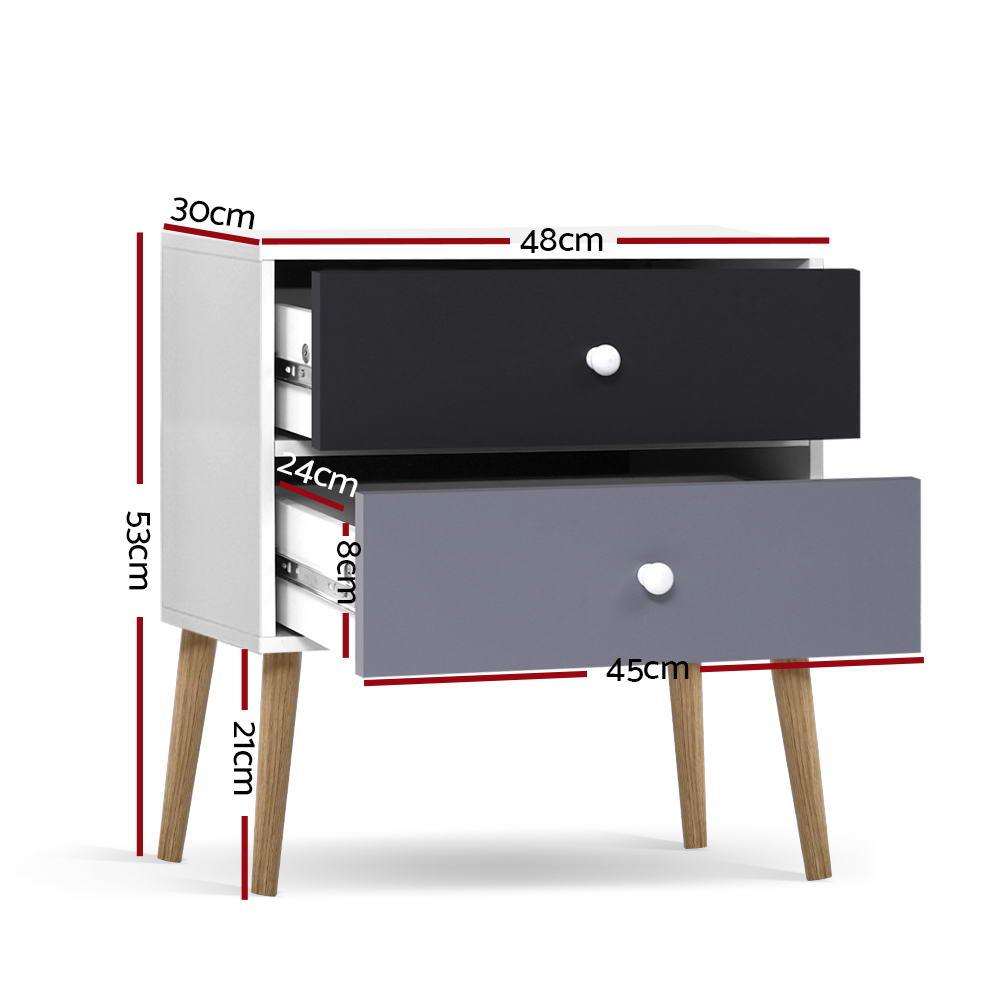 Nara Two-Tone Bedside Table – White – 48 cm