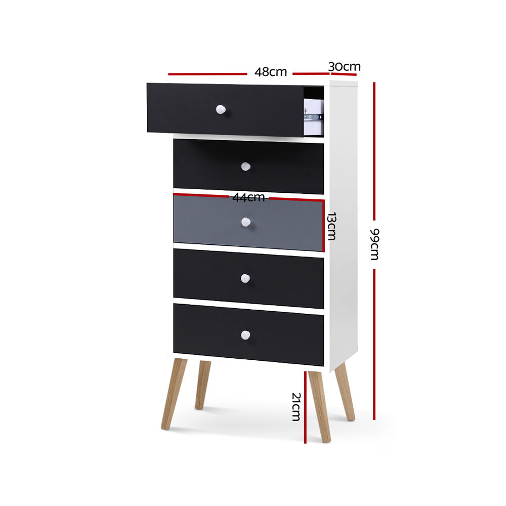 Nara 5-Drawer Tallboy – Grey – 48 cm