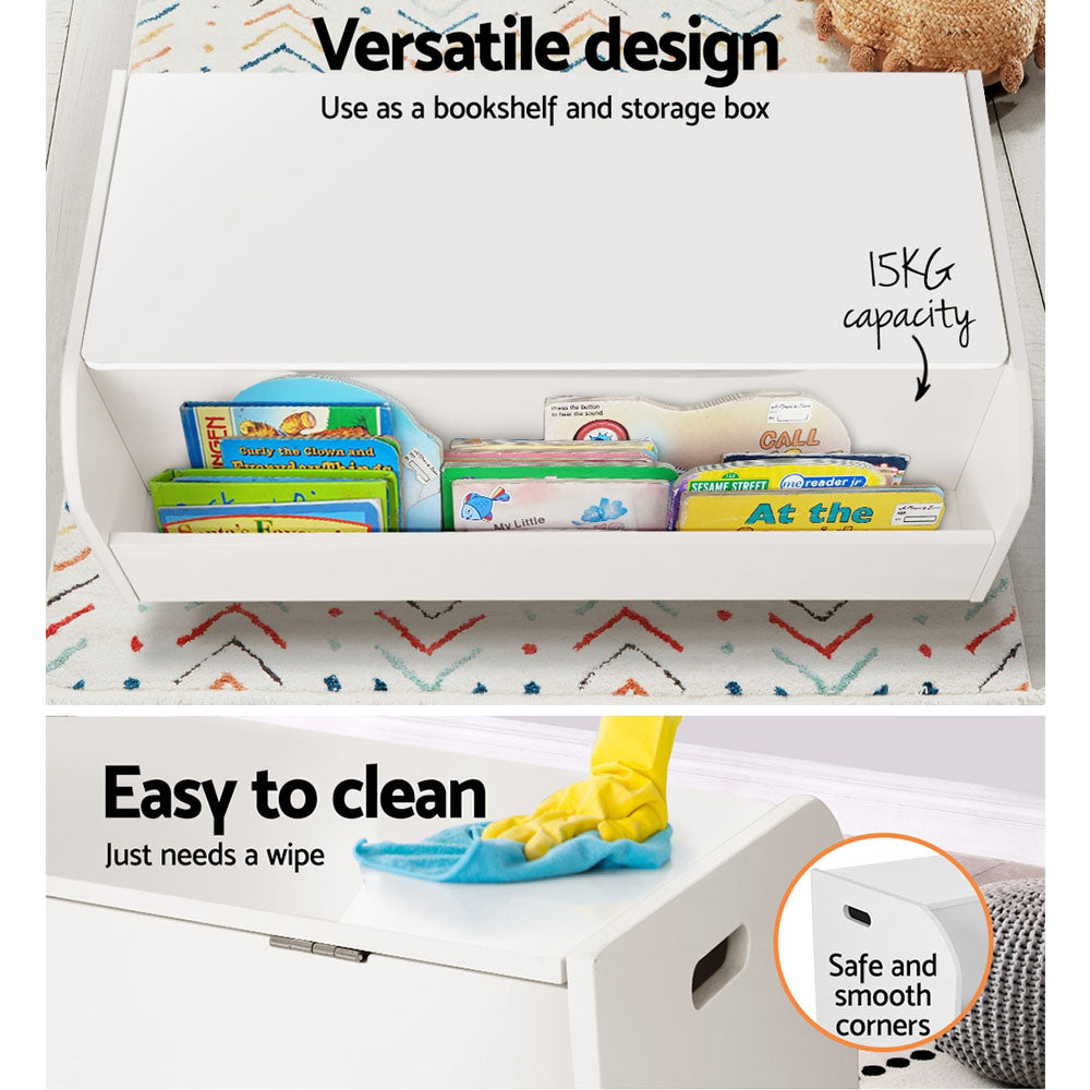 Harlow Kids Storage Box with Bookshelf – White & Natural – 80 cm