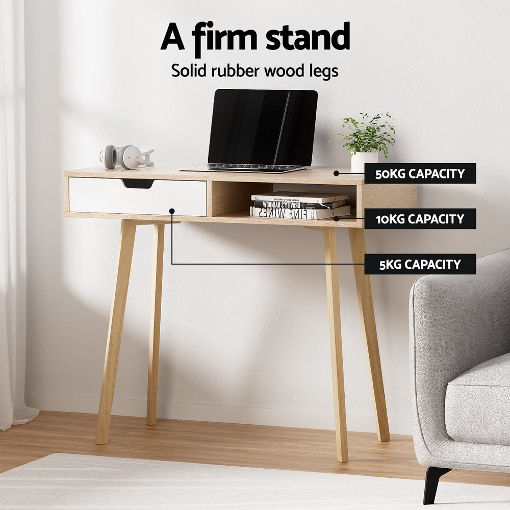 Fiora Computer Desk with Shelf – Oak – 90 cm