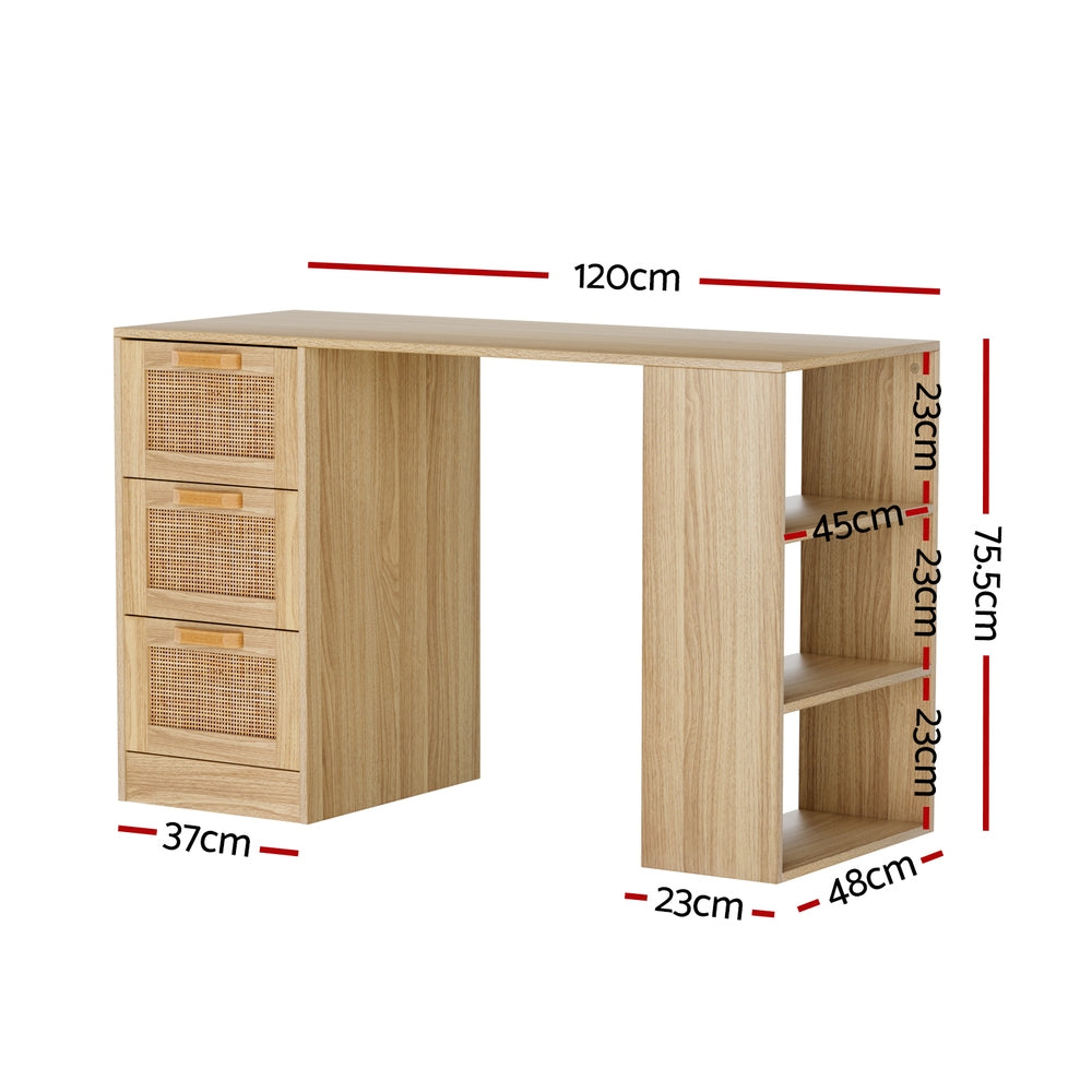 Fiora Rattan Computer Desk – Brown / Wood – 120 cm