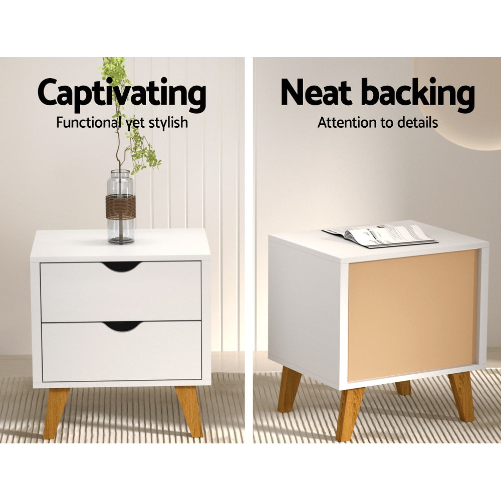 Hudson Bedside Table – White – 2 Drawers