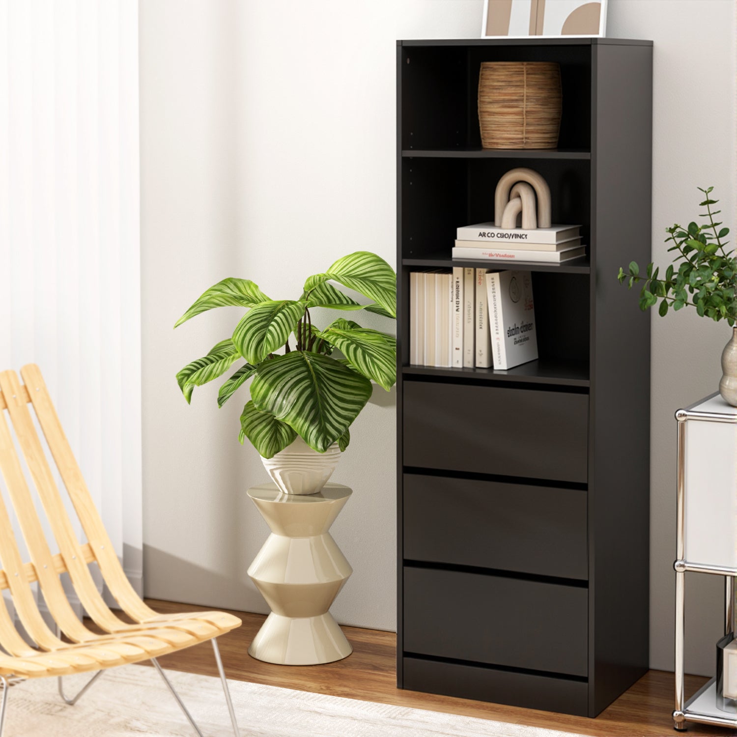 Arlo 3 Chest of Drawers Tallboy Cabinet Black