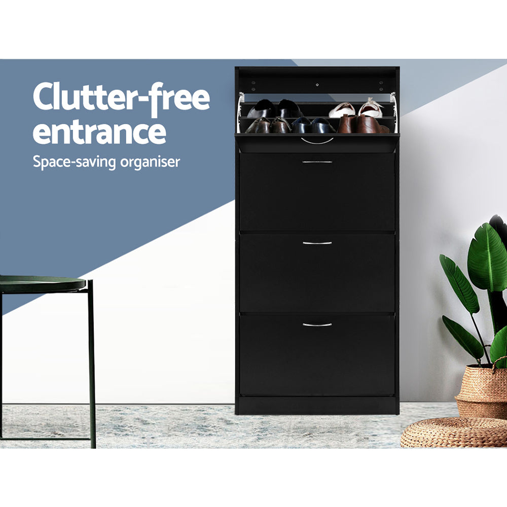 Maddox 4-Door Shoe Cabinet – Black – 60 Pairs
