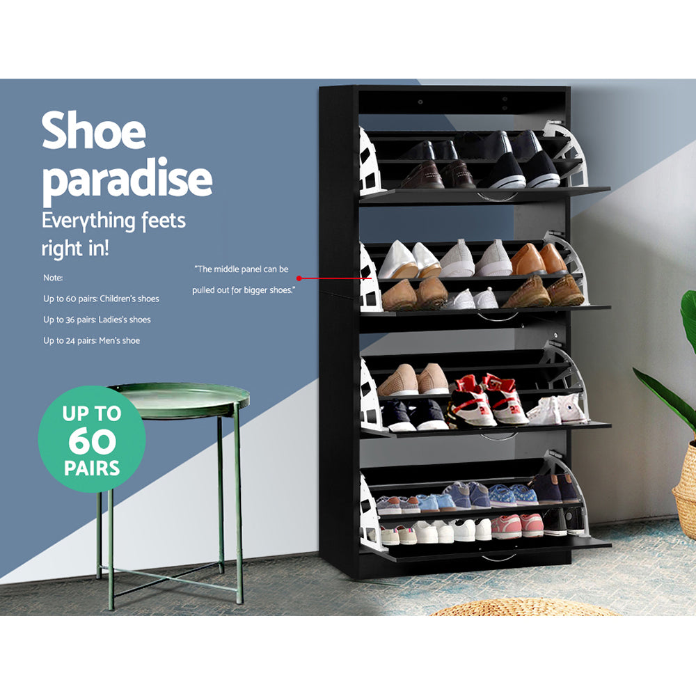 Maddox 4-Door Shoe Cabinet – Black – 60 Pairs