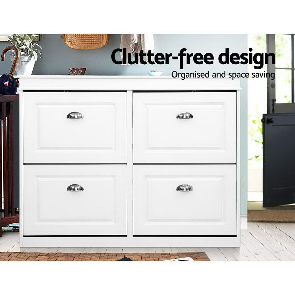 Preston Shoe Cabinet – White – 4 Compartments