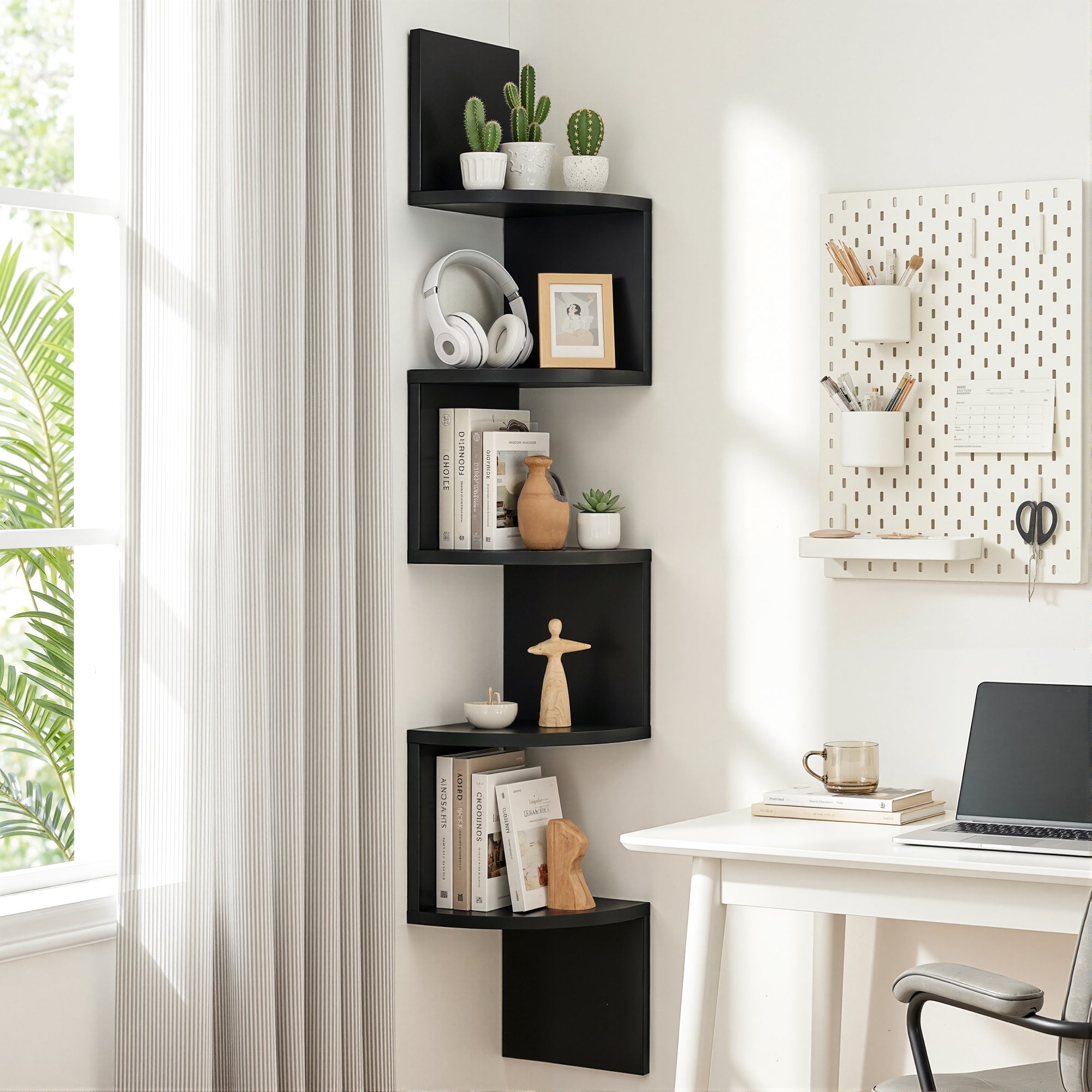 Wall Shelf Bookshelf Corner Floating 5 - Tier Black