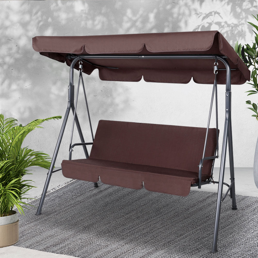 Outdoor Swing Chair Garden Chair Bench Furniture Canopy 3 Seater Brown