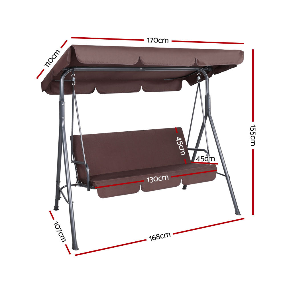 Alderon Garden Swing Chair with Canopy – Brown – 3 Seater