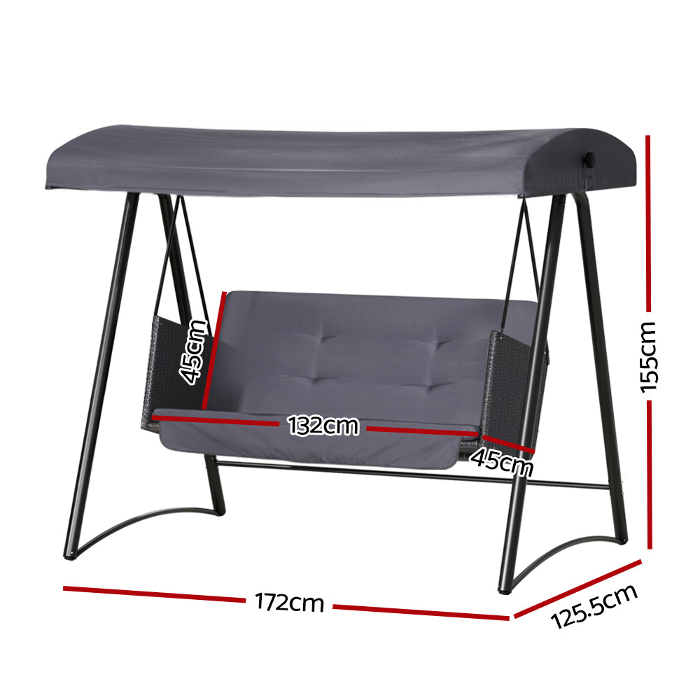 Cordelia Rattan Swing Chair – Grey – 3 Seater