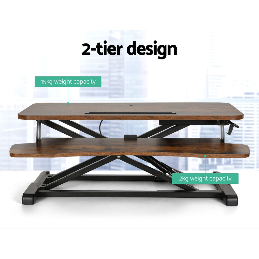 Marston Height Adjustable Desk Riser – Rustic Brown – 80 cm