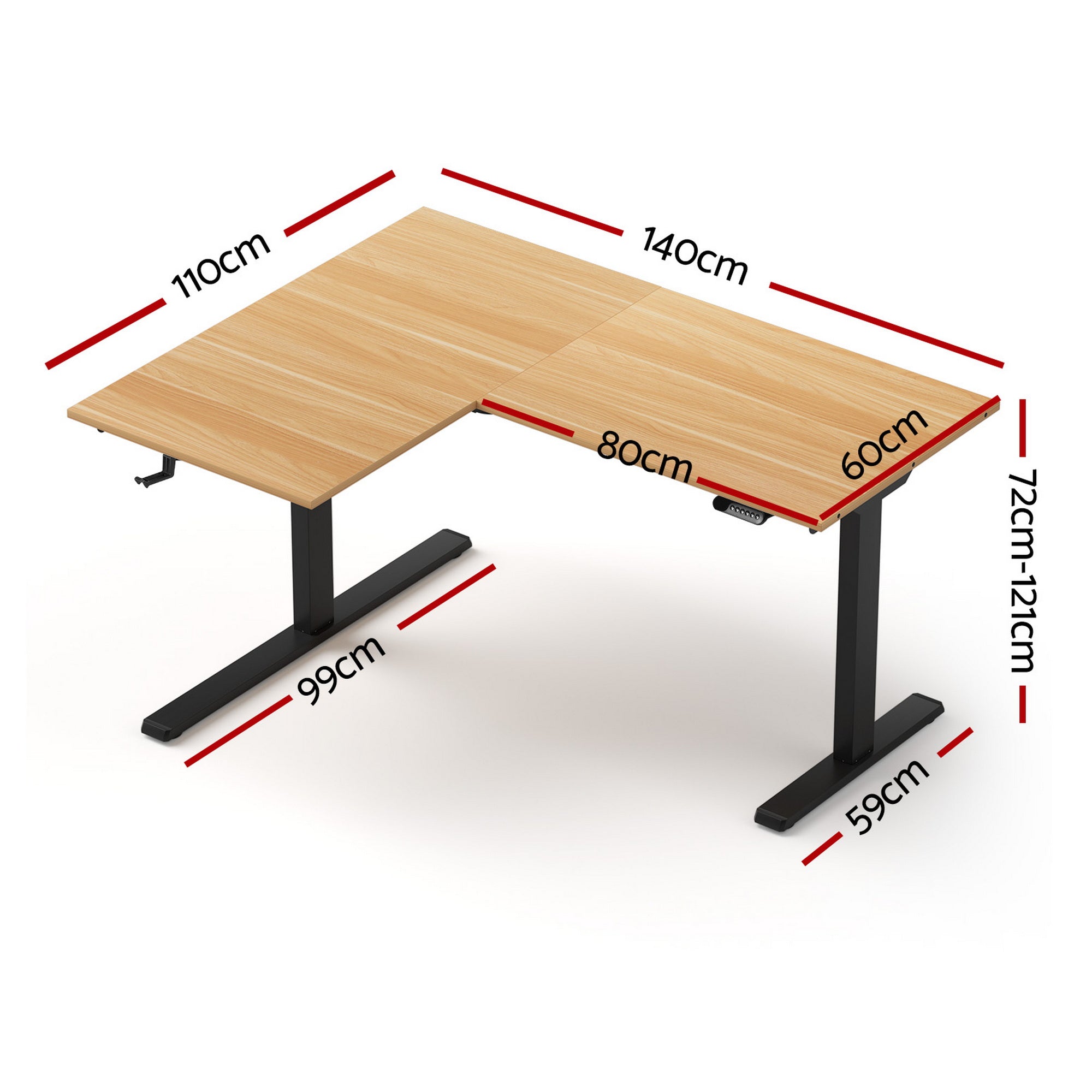 Novara Electric L-Shape Sit Stand Desk – Oak & Black – 140cm