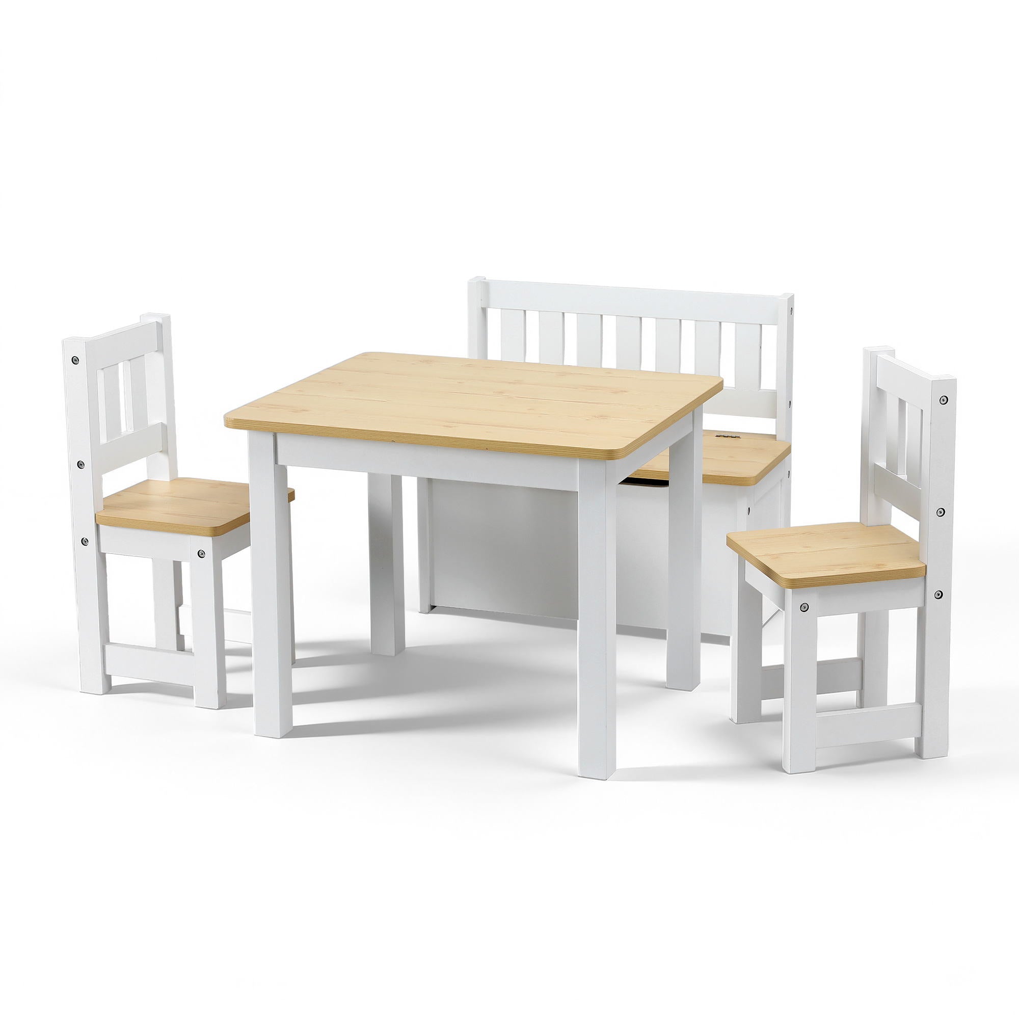 Atlas 2 in 1 Kids Table and Chair Set, Activity Table with Storage Bench and 2 Chairs for Reading, Drawing, Writing, Snack Time & Arts Crafts, 4 PCS Toddler Table and Chair Set, Natural