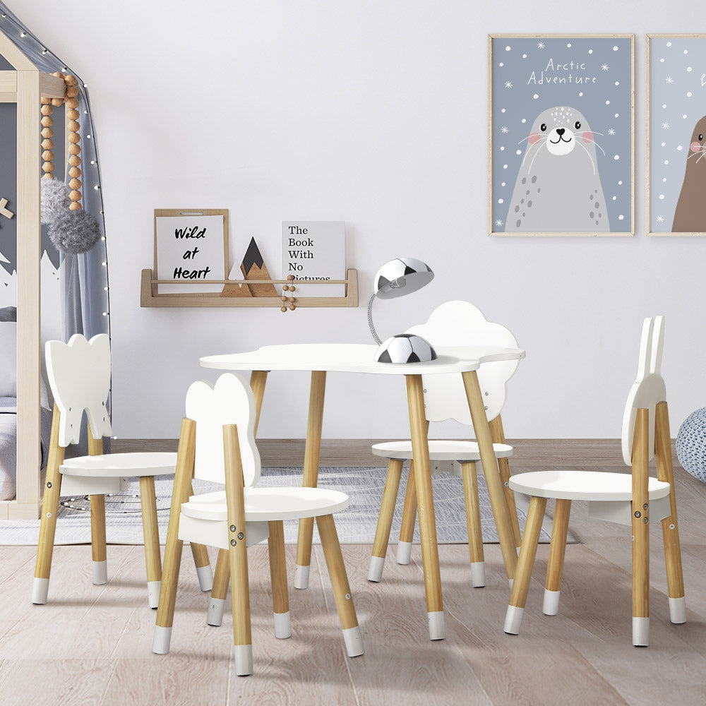 Haven 5PCS Kids Table and Chairs Set Children Activity Study Play Desk White