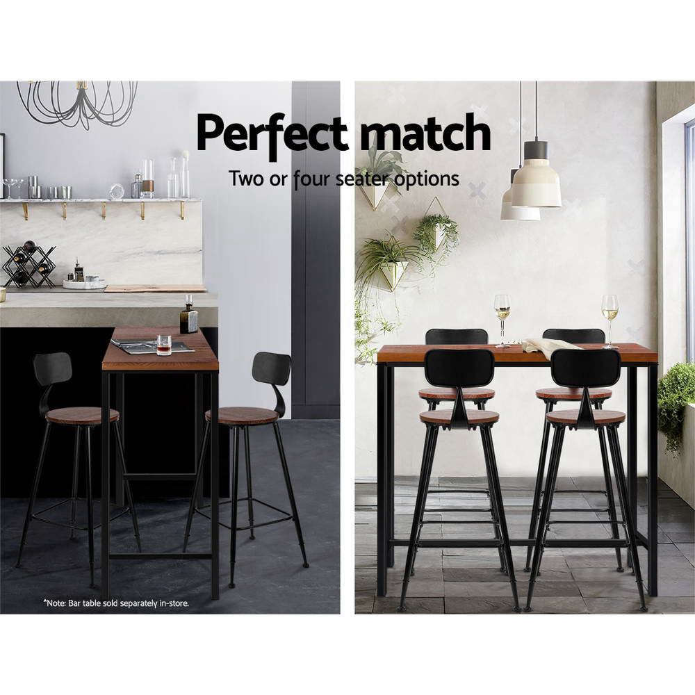 Hudson Industrial Bar Stools – Black & Wood – Set of 2
