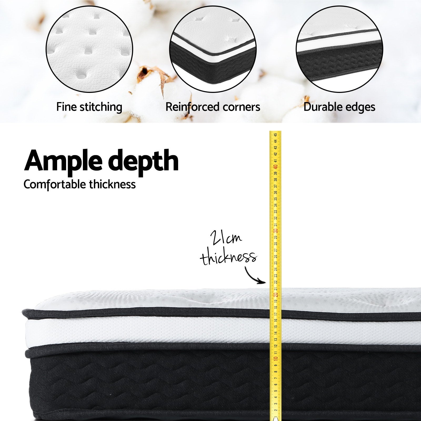 Callan Euro Top Bonnell Spring Mattress – White – King Single