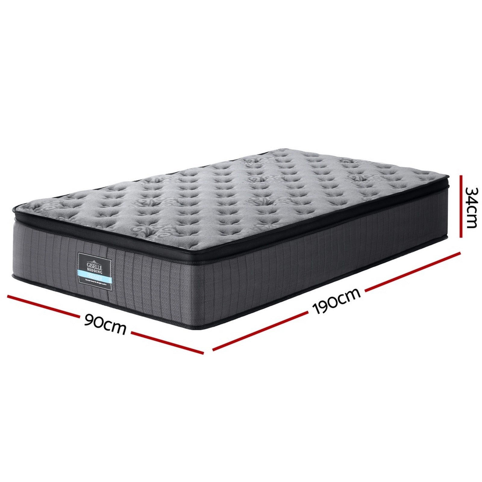 Meridia Cool Gel Memory Foam Euro Top Mattress – Grey – Single